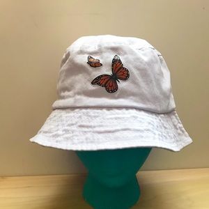White butterfly bucket hat